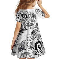 New Zealand Sea Animals Family Matching Tank Maxi Dress and Hawaiian Shirt with Maori Koru Tribal Tattoo and Silver Ferns White Color LT03 - Polynesian Pride