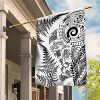 New Zealand Sea Animals Garden Flag with Maori Koru Tribal Tattoo and Silver Ferns White Color LT03 House Flag White - Polynesian Pride