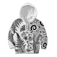 New Zealand Sea Animals Kid Hoodie with Maori Koru Tribal Tattoo and Silver Ferns White Color LT03 Hoodie White - Polynesian Pride