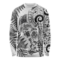 New Zealand Sea Animals Long Sleeve Shirt with Maori Koru Tribal Tattoo and Silver Ferns White Color LT03 Unisex White - Polynesian Pride
