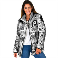 New Zealand Sea Animals Padded Jacket with Maori Koru Tribal Tattoo and Silver Ferns White Color LT03 Women White - Polynesian Pride