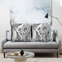 New Zealand Sea Animals Pillow Cover with Maori Koru Tribal Tattoo and Silver Ferns White Color LT03 - Polynesian Pride