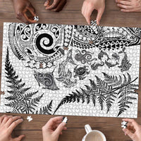 New Zealand Sea Animals Puzzle with Maori Koru Tribal Tattoo and Silver Ferns White Color LT03 - Polynesian Pride