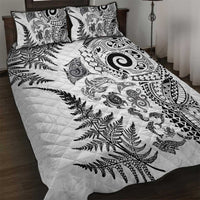 New Zealand Sea Animals Quilt Bed Set with Maori Koru Tribal Tattoo and Silver Ferns White Color LT03 White - Polynesian Pride