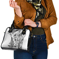 New Zealand Sea Animals Shoulder Handbag with Maori Koru Tribal Tattoo and Silver Ferns White Color LT03 - Polynesian Pride