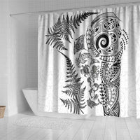 New Zealand Sea Animals Shower Curtain with Maori Koru Tribal Tattoo and Silver Ferns White Color LT03 - Polynesian Pride