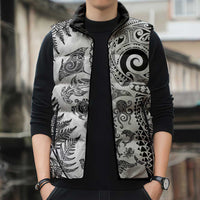 New Zealand Sea Animals Sleeveless Puffer Jacket with Maori Koru Tribal Tattoo and Silver Ferns White Color LT03 - Polynesian Pride