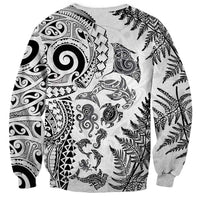 New Zealand Sea Animals Sweatshirt with Maori Koru Tribal Tattoo and Silver Ferns White Color LT03 - Polynesian Pride