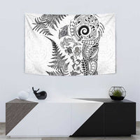 New Zealand Sea Animals Tapestry with Maori Koru Tribal Tattoo and Silver Ferns White Color LT03 - Polynesian Pride