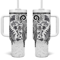 New Zealand Sea Animals Tumbler With Handle with Maori Koru Tribal Tattoo and Silver Ferns White Color LT03 One Size: 40 oz White - Polynesian Pride