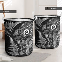 New Zealand Sea Animals Laundry Basket with Maori Koru Tribal Tattoo and Silver Ferns Black Color LT03 - Polynesian Pride