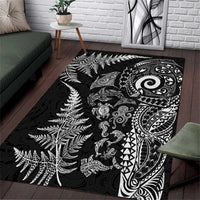 New Zealand Sea Animals Area Rug with Maori Koru Tribal Tattoo and Silver Ferns Black Color LT03 Black - Polynesian Pride