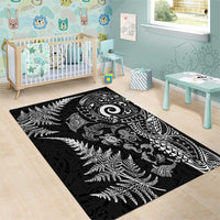 New Zealand Sea Animals Area Rug with Maori Koru Tribal Tattoo and Silver Ferns Black Color LT03 - Polynesian Pride