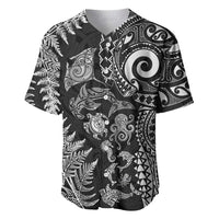 New Zealand Sea Animals Baseball Jersey with Maori Koru Tribal Tattoo and Silver Ferns Black Color LT03 Black - Polynesian Pride