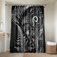 New Zealand Sea Animals Bathroom Set with Maori Koru Tribal Tattoo and Silver Ferns Black Color LT03 Shower Curtain Only Black - Polynesian Pride
