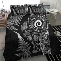New Zealand Sea Animals Bedding Set with Maori Koru Tribal Tattoo and Silver Ferns Black Color LT03 - Polynesian Pride