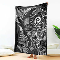 New Zealand Sea Animals Blanket with Maori Koru Tribal Tattoo and Silver Ferns Black Color LT03 - Polynesian Pride