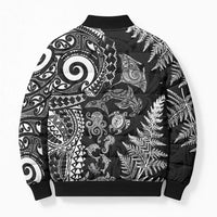 New Zealand Sea Animals Bomber Puffer Jacket with Maori Koru Tribal Tattoo and Silver Ferns Black Color LT03 - Polynesian Pride