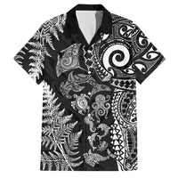 New Zealand Sea Animals Family Matching Off Shoulder Maxi Dress and Hawaiian Shirt with Maori Koru Tribal Tattoo and Silver Ferns Black Color LT03 Dad's Shirt - Short Sleeve Black - Polynesian Pride