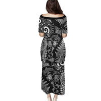 New Zealand Sea Animals Family Matching Puletasi and Hawaiian Shirt with Maori Koru Tribal Tattoo and Silver Ferns Black Color LT03 - Polynesian Pride