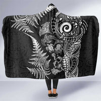 New Zealand Sea Animals Hooded Blanket with Maori Koru Tribal Tattoo and Silver Ferns Black Color LT03 One Size Black - Polynesian Pride