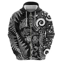 New Zealand Sea Animals Hoodie with Maori Koru Tribal Tattoo and Silver Ferns Black Color LT03 - Polynesian Pride
