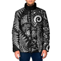 New Zealand Sea Animals Padded Jacket with Maori Koru Tribal Tattoo and Silver Ferns Black Color LT03 Men Black - Polynesian Pride