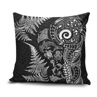 New Zealand Sea Animals Pillow Cover with Maori Koru Tribal Tattoo and Silver Ferns Black Color LT03 Black - Polynesian Pride