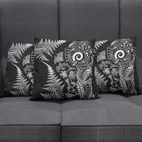 New Zealand Sea Animals Pillow Cover with Maori Koru Tribal Tattoo and Silver Ferns Black Color LT03 - Polynesian Pride