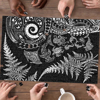 New Zealand Sea Animals Puzzle with Maori Koru Tribal Tattoo and Silver Ferns Black Color LT03 - Polynesian Pride