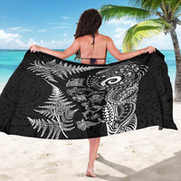 New Zealand Sea Animals Sarong with Maori Koru Tribal Tattoo and Silver Ferns Black Color LT03 - Polynesian Pride