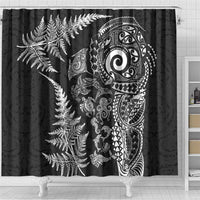 New Zealand Sea Animals Shower Curtain with Maori Koru Tribal Tattoo and Silver Ferns Black Color LT03 - Polynesian Pride