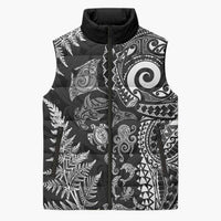 New Zealand Sea Animals Sleeveless Puffer Jacket with Maori Koru Tribal Tattoo and Silver Ferns Black Color LT03 Unisex Black - Polynesian Pride