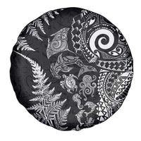 New Zealand Sea Animals Spare Tire Cover with Maori Koru Tribal Tattoo and Silver Ferns Black Color LT03 - Polynesian Pride