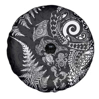 New Zealand Sea Animals Spare Tire Cover with Maori Koru Tribal Tattoo and Silver Ferns Black Color LT03 - Polynesian Pride