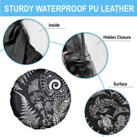 New Zealand Sea Animals Spare Tire Cover with Maori Koru Tribal Tattoo and Silver Ferns Black Color LT03 - Polynesian Pride