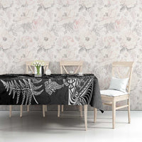 New Zealand Sea Animals Tablecloth with Maori Koru Tribal Tattoo and Silver Ferns Black Color LT03 - Polynesian Pride