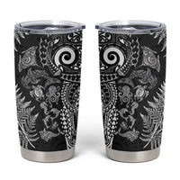 New Zealand Sea Animals Tumbler Cup with Maori Koru Tribal Tattoo and Silver Ferns Black Color LT03 Black - Polynesian Pride