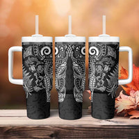 New Zealand Sea Animals Tumbler With Handle with Maori Koru Tribal Tattoo and Silver Ferns Black Color LT03 - Polynesian Pride