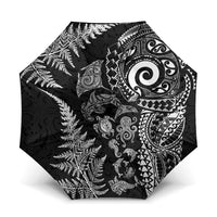 New Zealand Sea Animals Umbrella with Maori Koru Tribal Tattoo and Silver Ferns Black Color LT03 One Size Folded 11.42 inch Opened Diameter 37.4 inch Black - Polynesian Pride