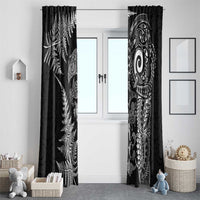 New Zealand Sea Animals Window Curtain with Maori Koru Tribal Tattoo and Silver Ferns Black Color LT03 - Polynesian Pride