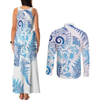 New Zealand Sea Animals Couples Matching Tank Maxi Dress and Long Sleeve Button Shirt with Maori Koru Tribal Tattoo and Silver Ferns Galaxy Style LT03 - Polynesian Pride