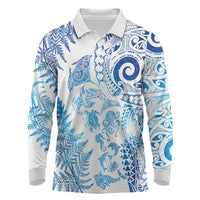 New Zealand Sea Animals Long Sleeve Polo Shirt with Maori Koru Tribal Tattoo and Silver Ferns Galaxy Style LT03 Multicolor - Polynesian Pride