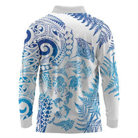 New Zealand Sea Animals Long Sleeve Polo Shirt with Maori Koru Tribal Tattoo and Silver Ferns Galaxy Style LT03 - Polynesian Pride