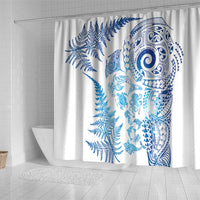 New Zealand Sea Animals Shower Curtain with Maori Koru Tribal Tattoo and Silver Ferns Galaxy Style LT03 - Polynesian Pride