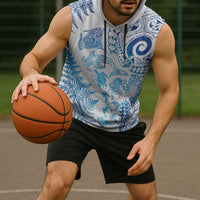 New Zealand Sea Animals Sleeveless Hoodie with Maori Koru Tribal Tattoo and Silver Ferns Galaxy Style LT03 - Polynesian Pride