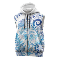 New Zealand Sea Animals Sleeveless Zip Hoodie with Maori Koru Tribal Tattoo and Silver Ferns Galaxy Style LT03 Multicolor - Polynesian Pride