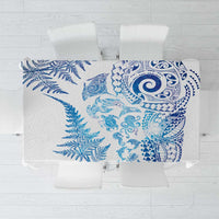 New Zealand Sea Animals Tablecloth with Maori Koru Tribal Tattoo and Silver Ferns Galaxy Style