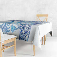 New Zealand Sea Animals Tablecloth with Maori Koru Tribal Tattoo and Silver Ferns Galaxy Style