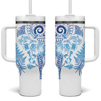 New Zealand Sea Animals Tumbler With Handle with Maori Koru Tribal Tattoo and Silver Ferns Galaxy Style LT03 One Size: 40 oz Multicolor - Polynesian Pride